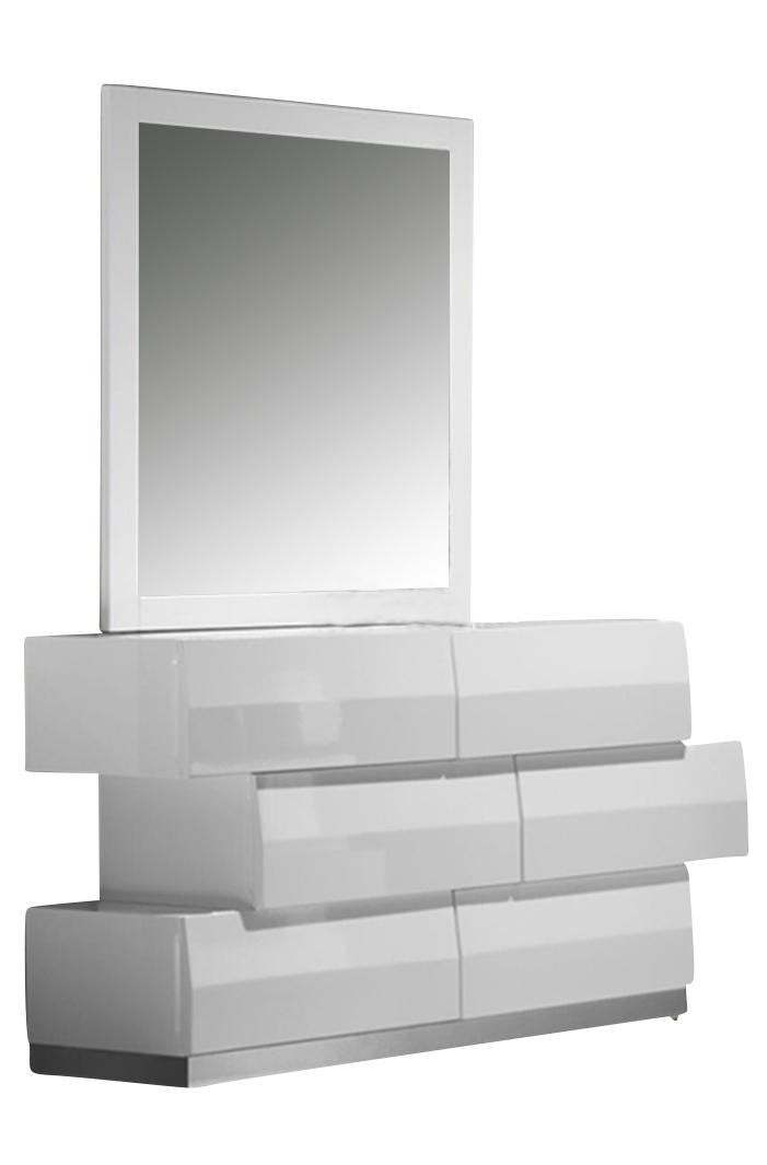 J&M Milan Dresser and Mirror in White Lacquer