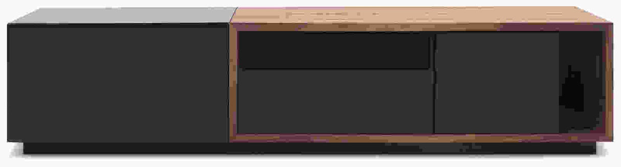 J&M TV047 TV Stand in Black High Gloss & Walnut