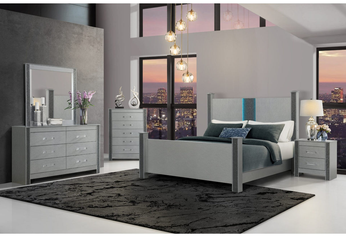 Logan Silver Bed Group With Led And Speakers - galleria furniture outlet