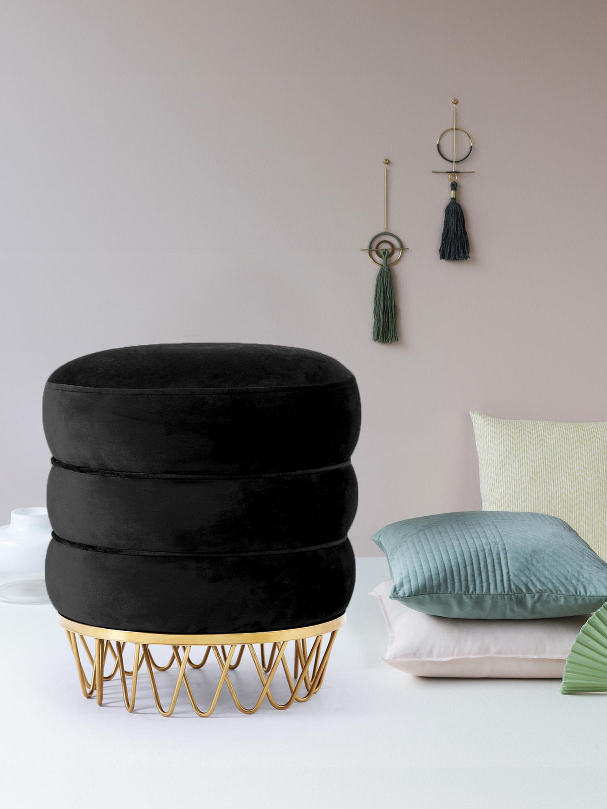 Revolve Black Velvet Ottoman/Stool - galleria furniture outlet