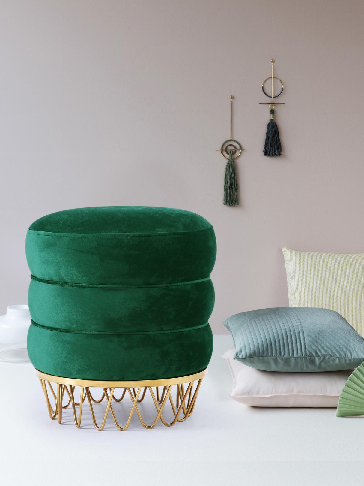 Revolve Green Velvet Ottoman/Stool - galleria furniture outlet