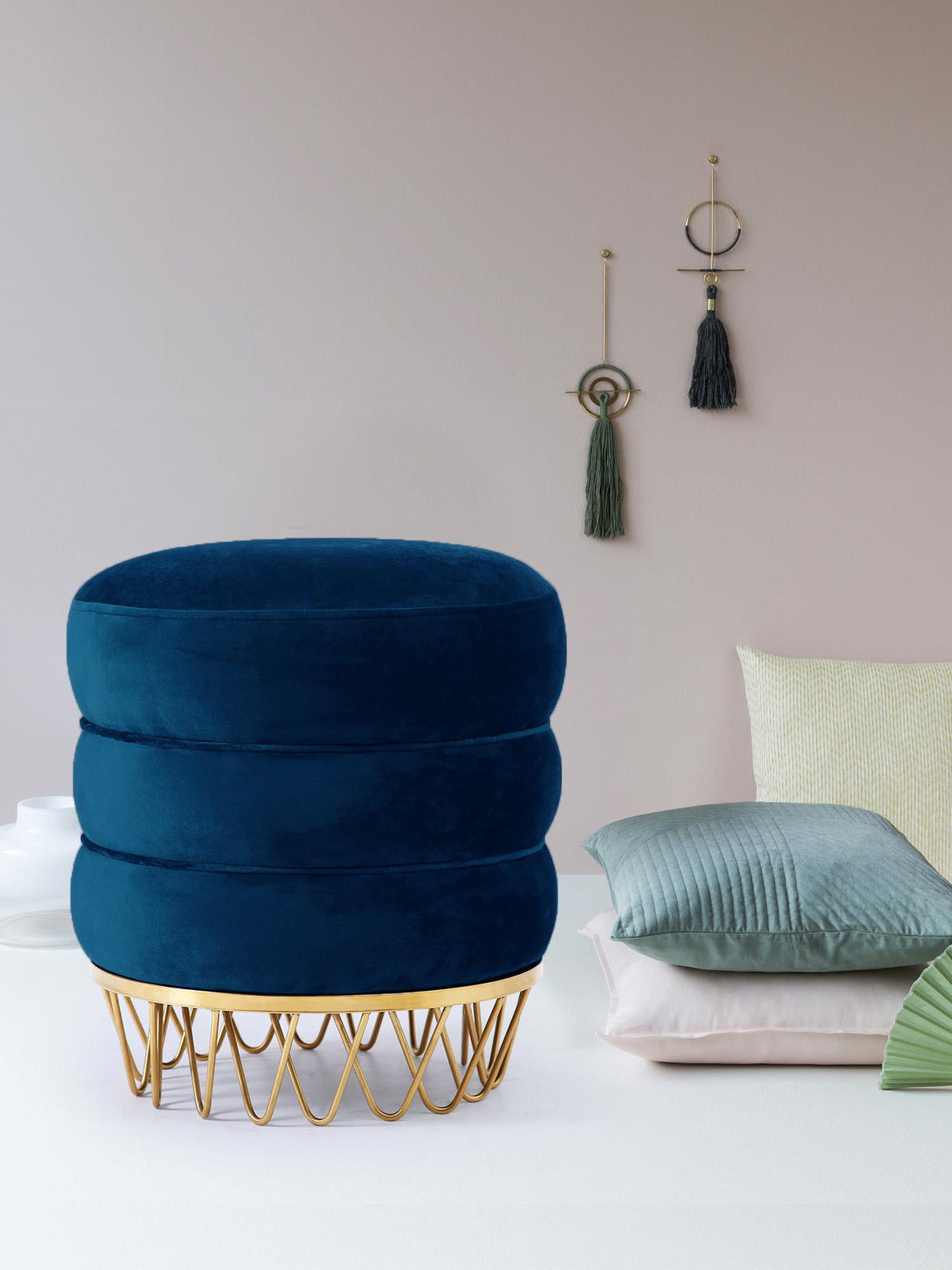 Revolve Navy Velvet Ottoman/Stool - galleria furniture outlet