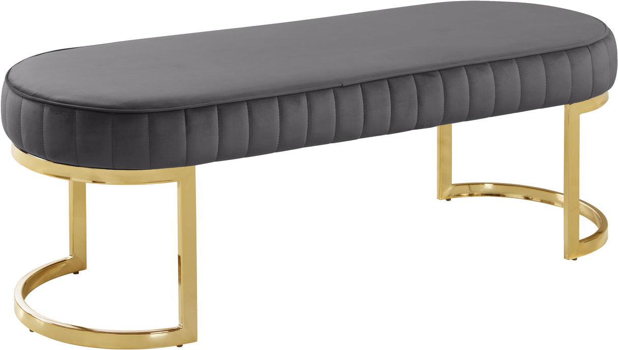 Lemar Grey Velvet Bench - galleria furniture outlet
