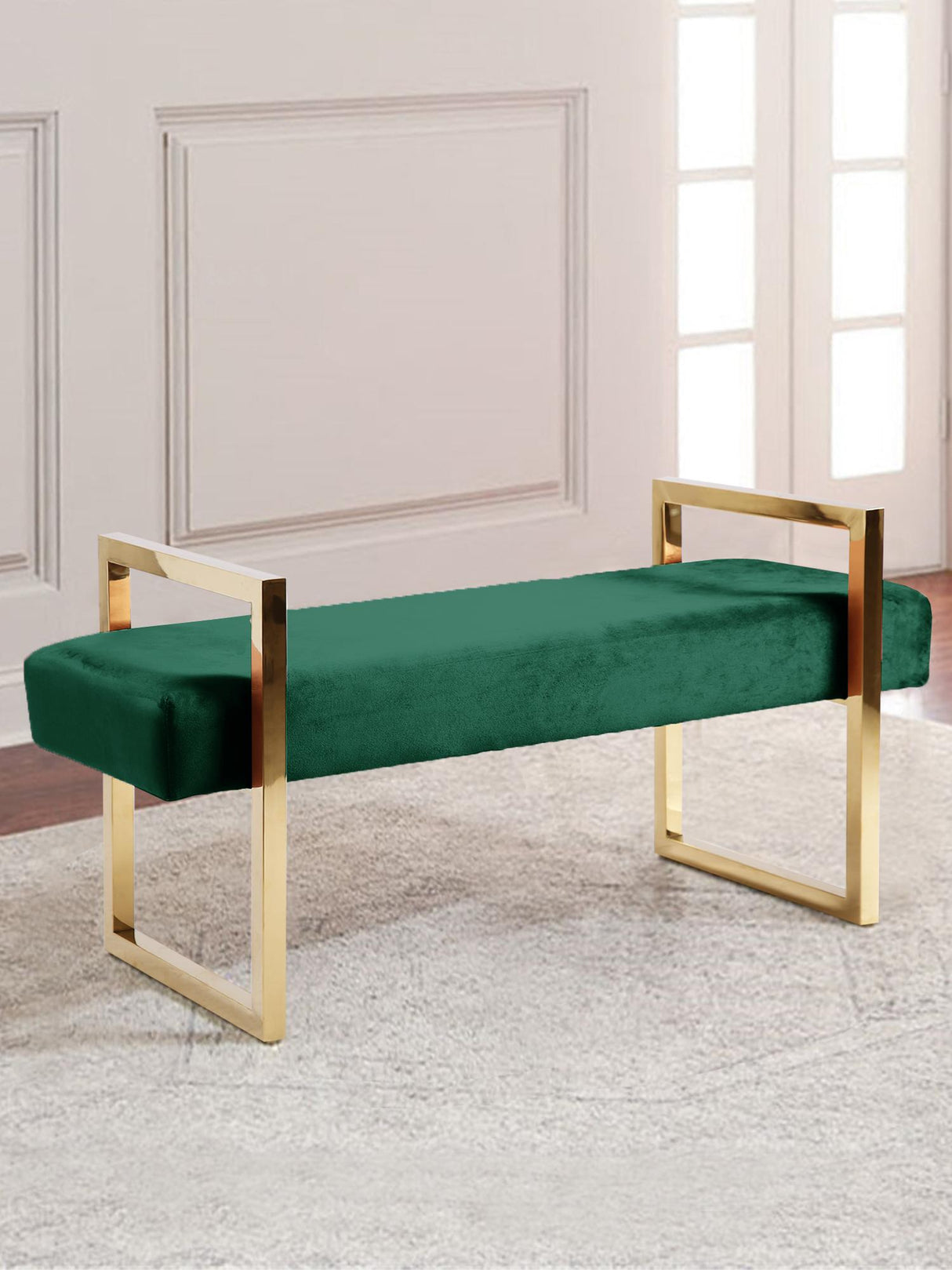 Olivia Green Velvet Bench - galleria furniture outlet