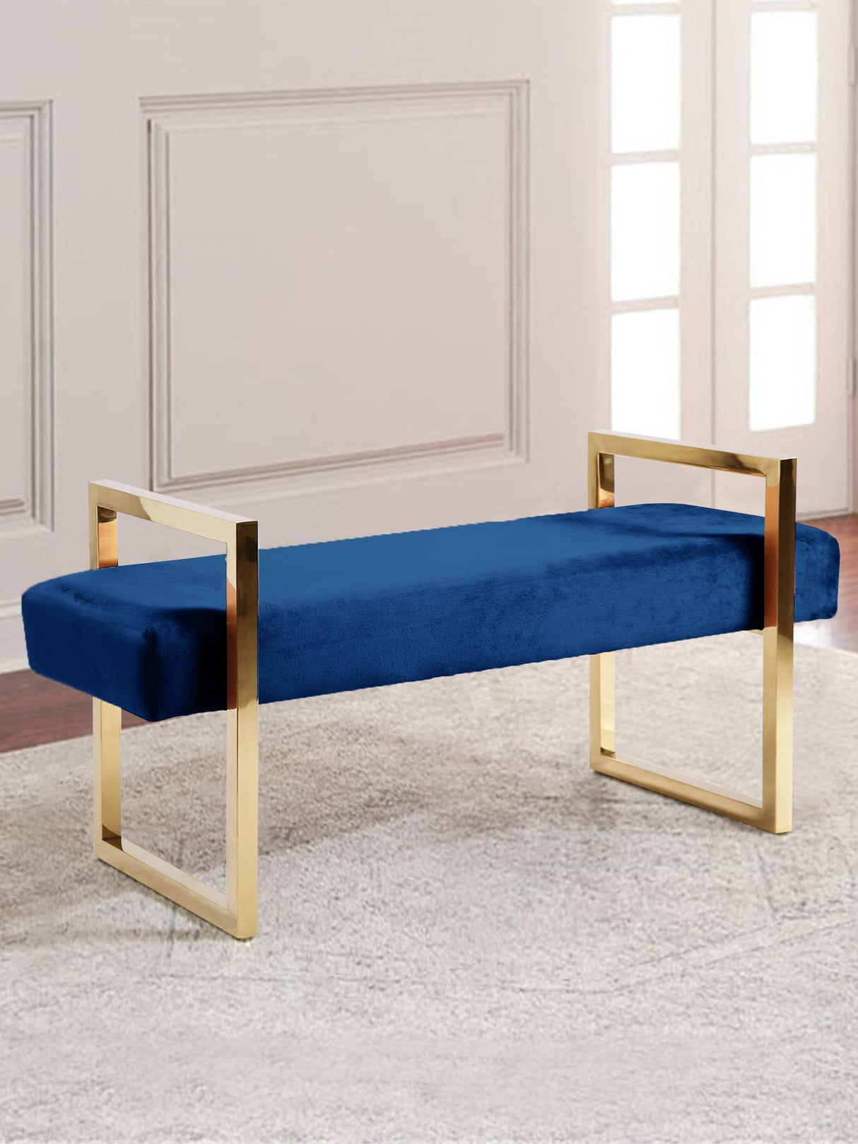 Olivia Navy Velvet Bench - galleria furniture outlet