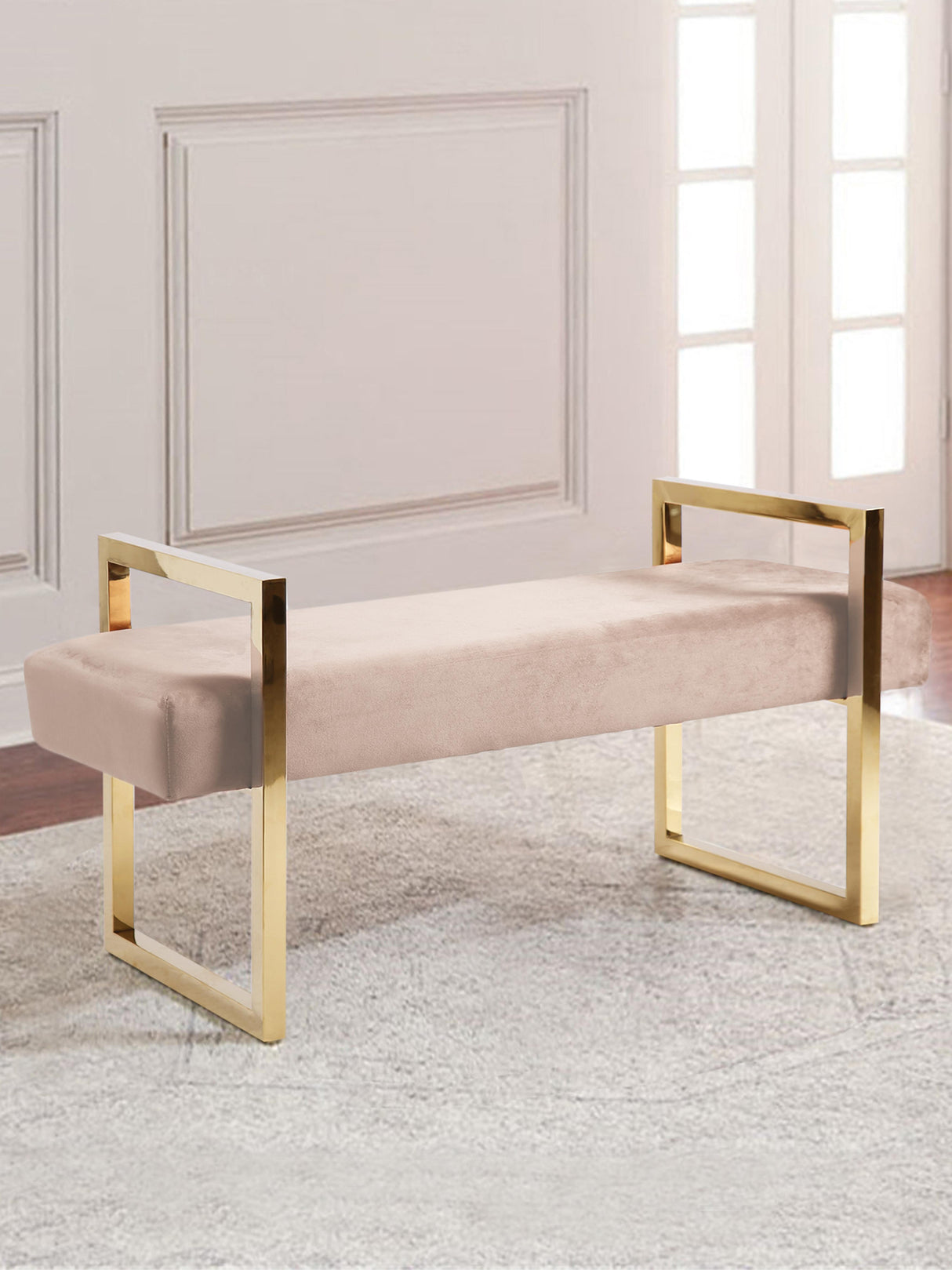 Olivia Pink Velvet Bench - galleria furniture outlet