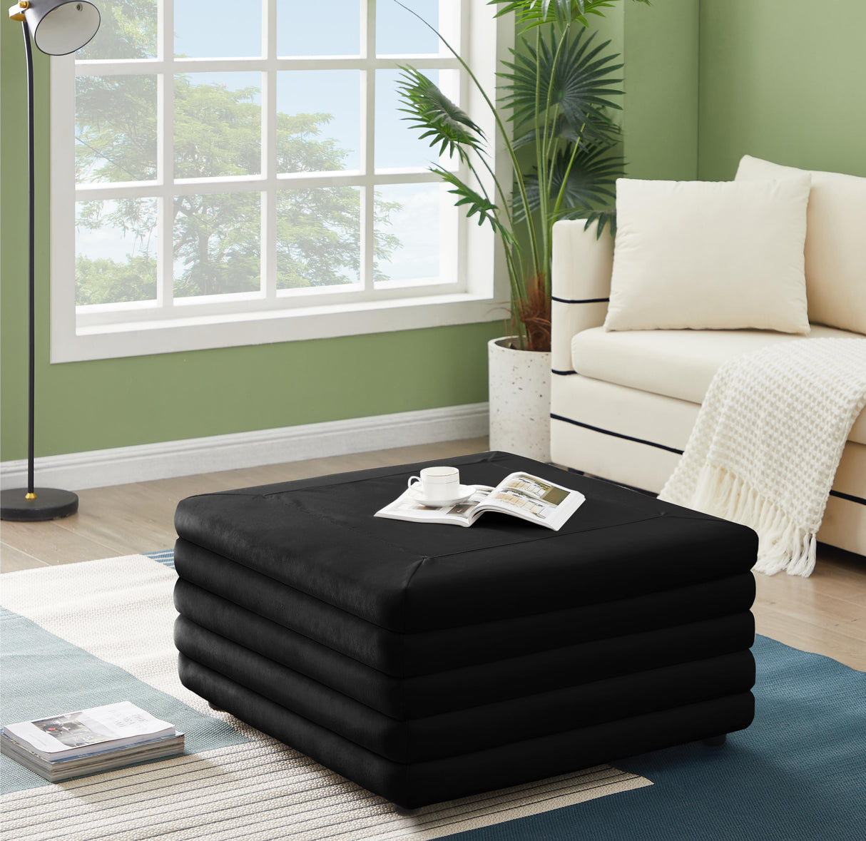 Lorenzo Black Velvet Ottoman - galleria furniture outlet