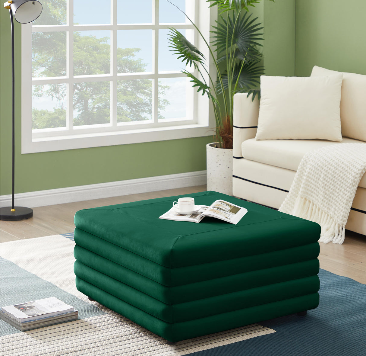 Lorenzo Green Velvet Ottoman - galleria furniture outlet
