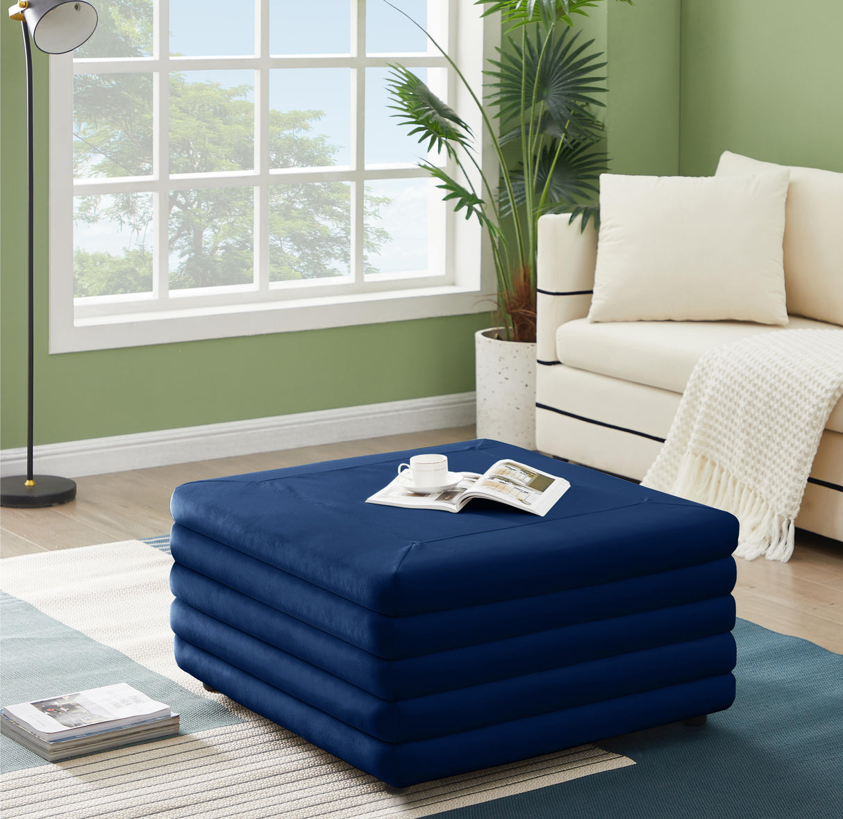 Lorenzo Navy Velvet Ottoman - galleria furniture outlet