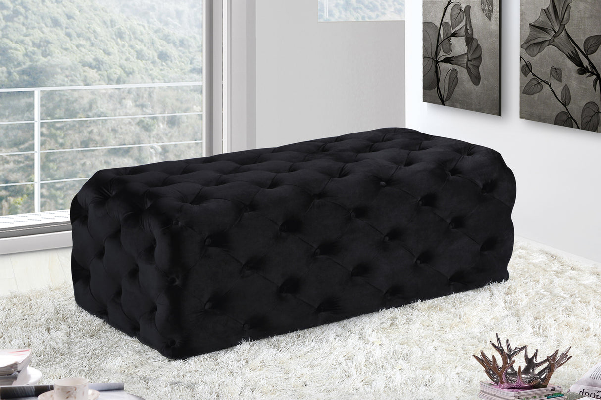 Casey Black Velvet Ottoman/Bench - galleria furniture outlet