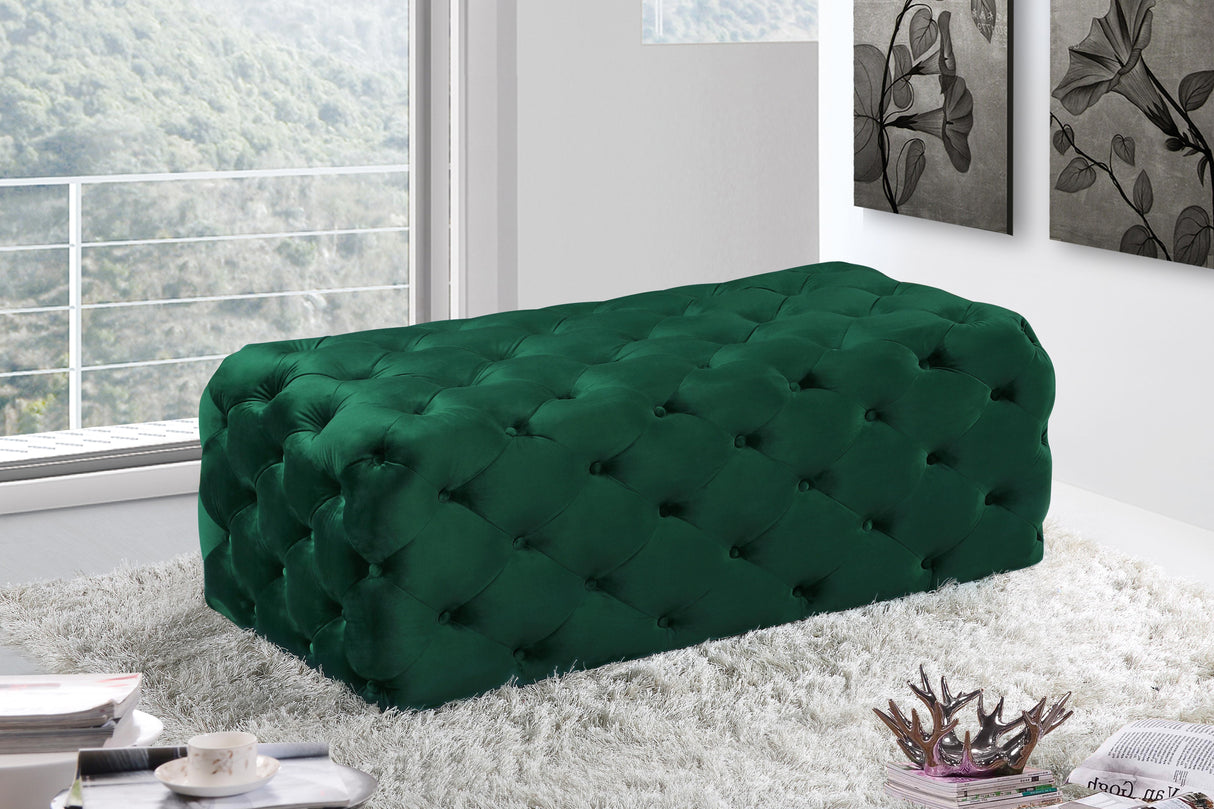 Casey Green Velvet Ottoman/Bench - galleria furniture outlet