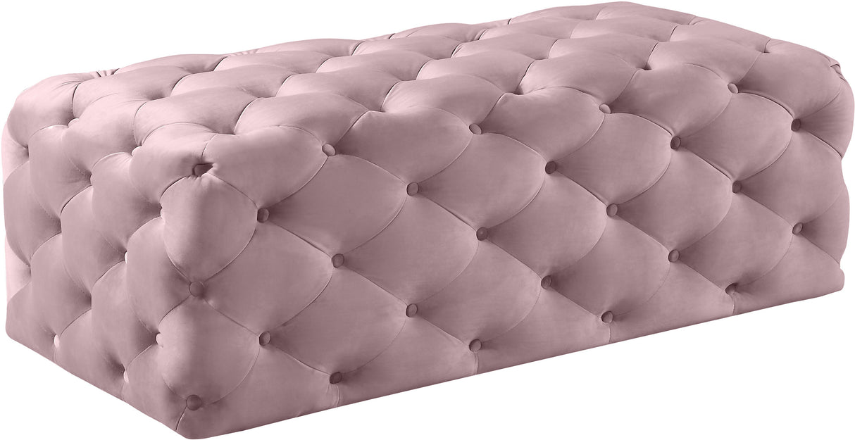 Casey Pink Velvet Ottoman/Bench - galleria furniture outlet