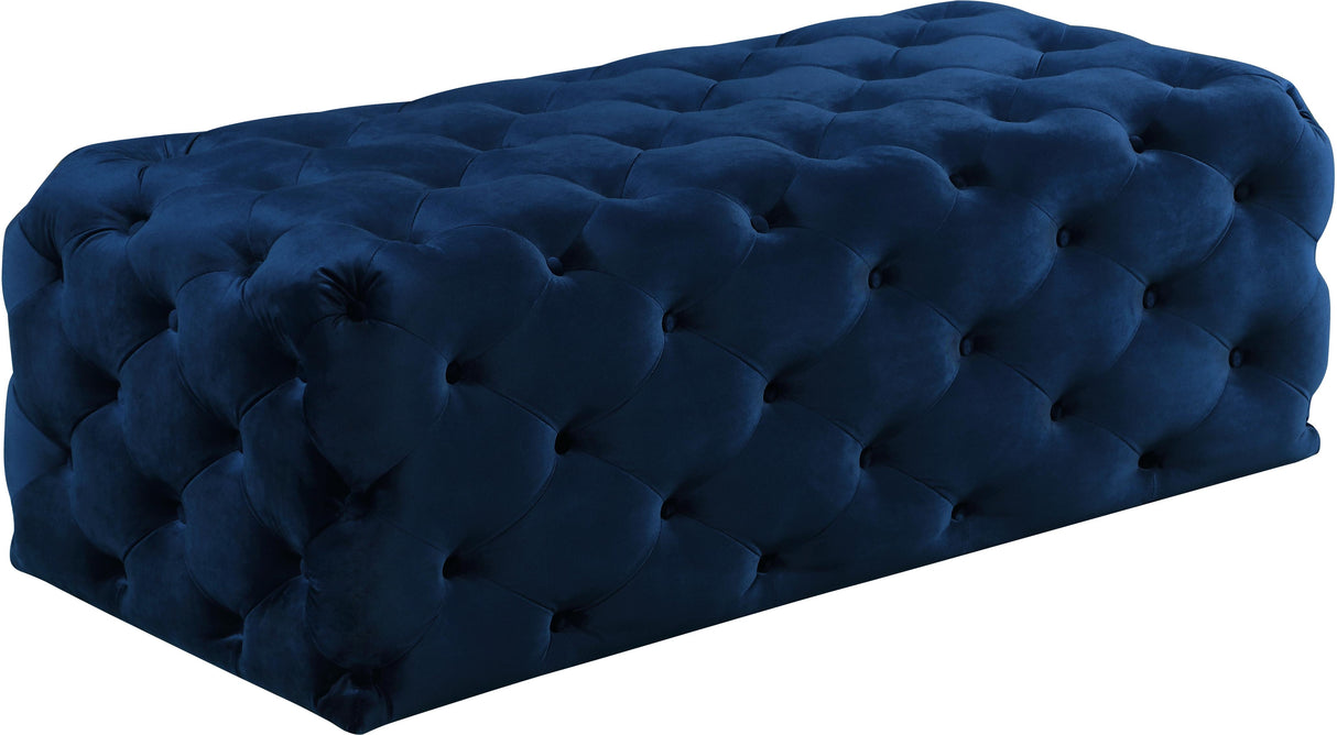 Casey Navy Velvet Ottoman/Bench - galleria furniture outlet