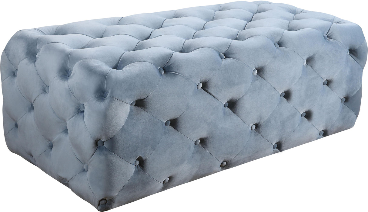 Casey Sky Blue Velvet Ottoman/Bench