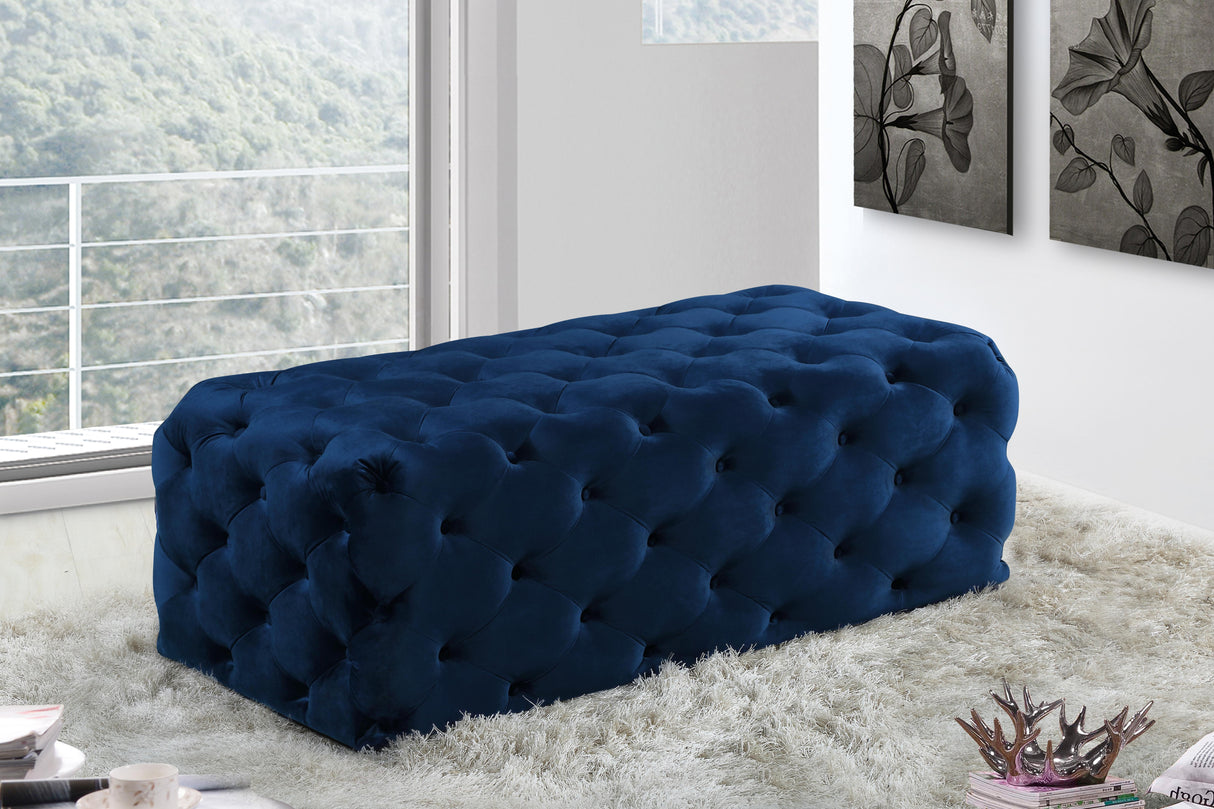 Casey Navy Velvet Ottoman/Bench - galleria furniture outlet