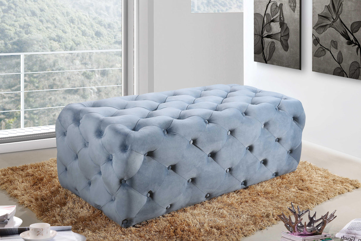 Casey Sky Blue Velvet Ottoman/Bench - galleria furniture outlet