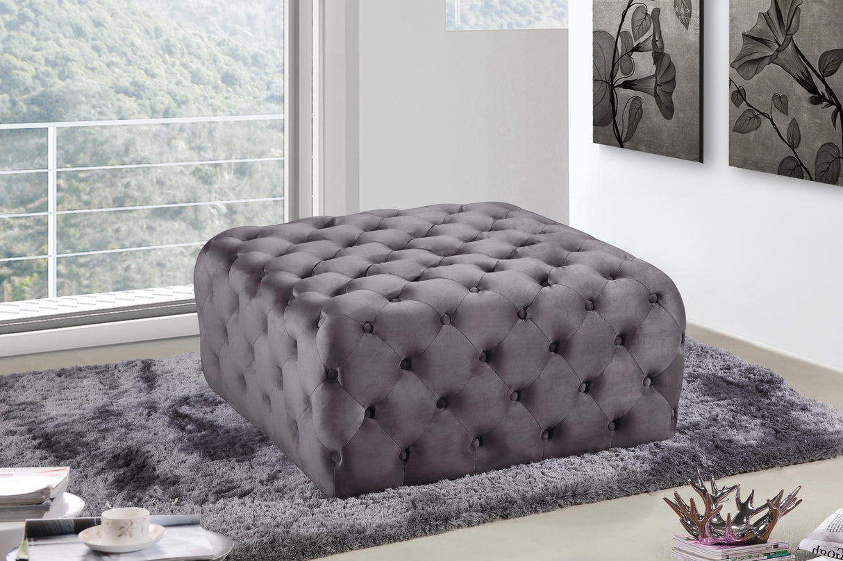 Ariel Grey Velvet Ottoman/Bench - galleria furniture outlet