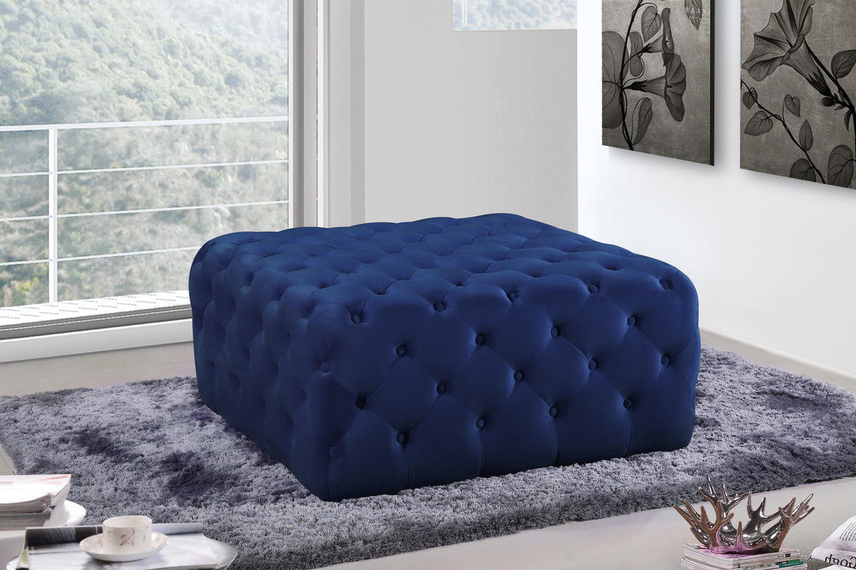 Ariel Navy Velvet Ottoman/Bench - galleria furniture outlet