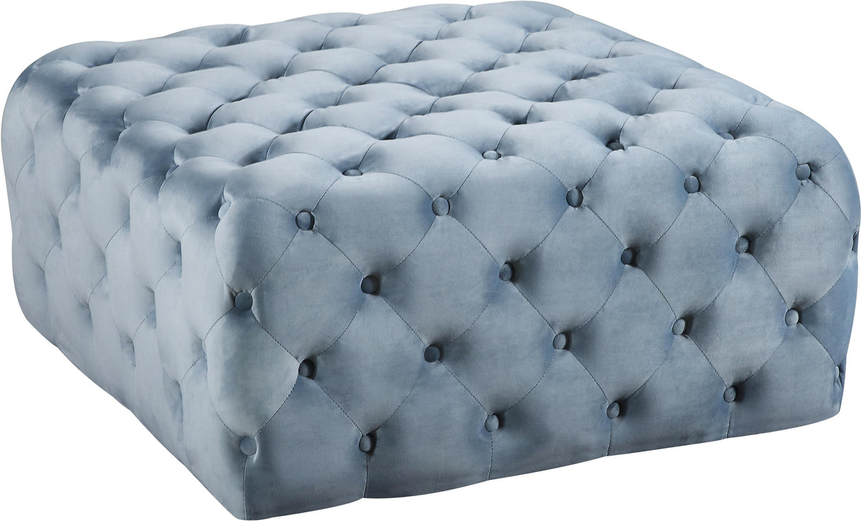 Ariel Sky Blue Velvet Ottoman/Bench - galleria furniture outlet