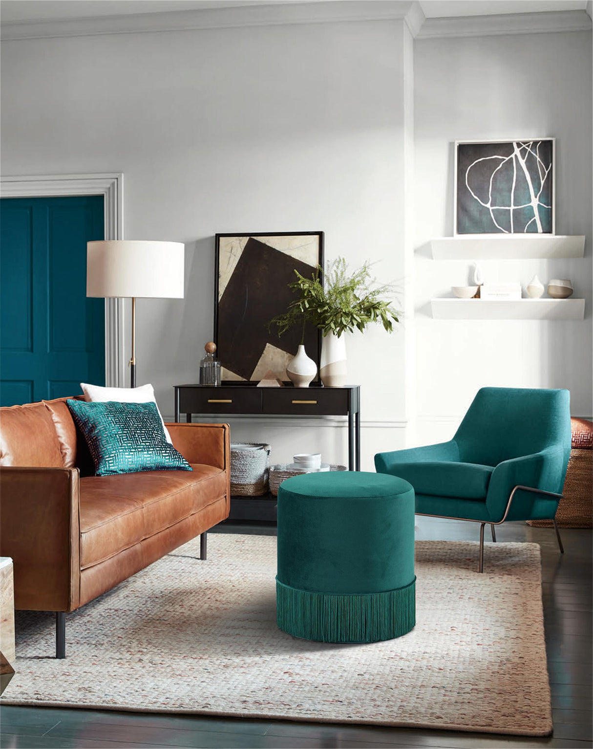 Teddy Green Velvet Ottoman/Stool - galleria furniture outlet