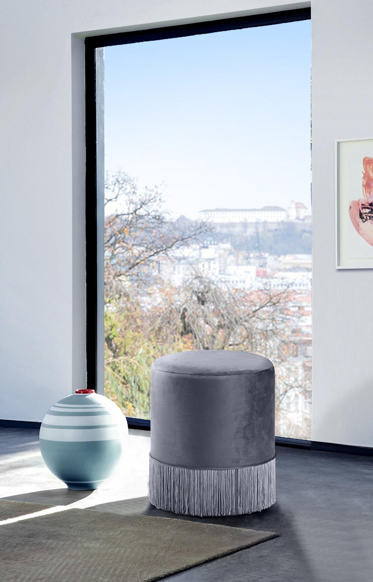 Teddy Grey Velvet Ottoman/Stool - galleria furniture outlet