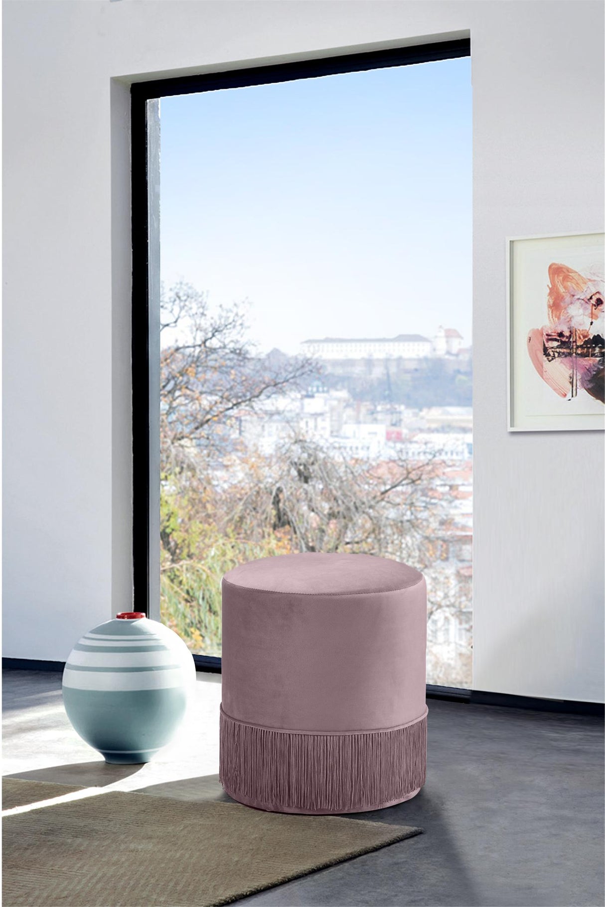 Teddy Pink Velvet Ottoman/Stool - galleria furniture outlet