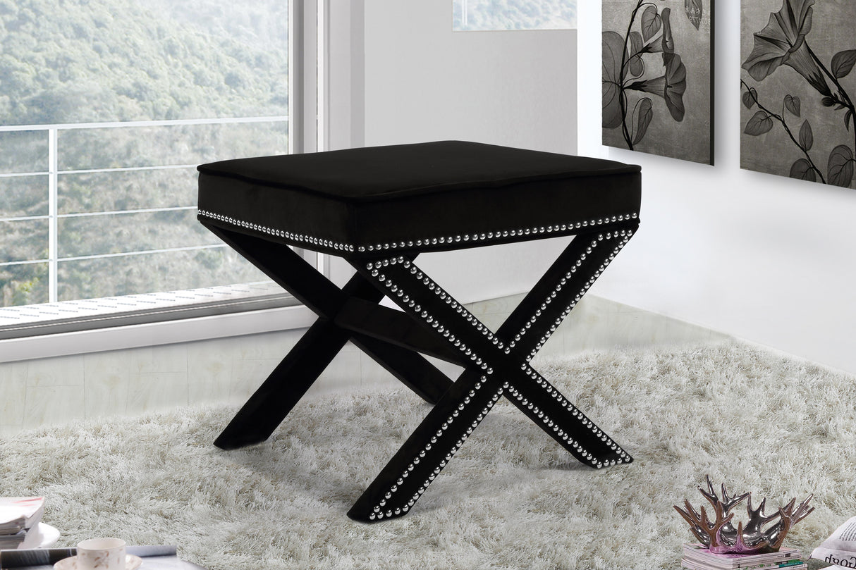 Nixon Black Velvet Ottoman/Bench - galleria furniture outlet