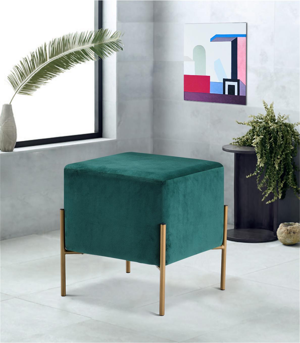 Isla Green Velvet Ottoman/Stool - galleria furniture outlet