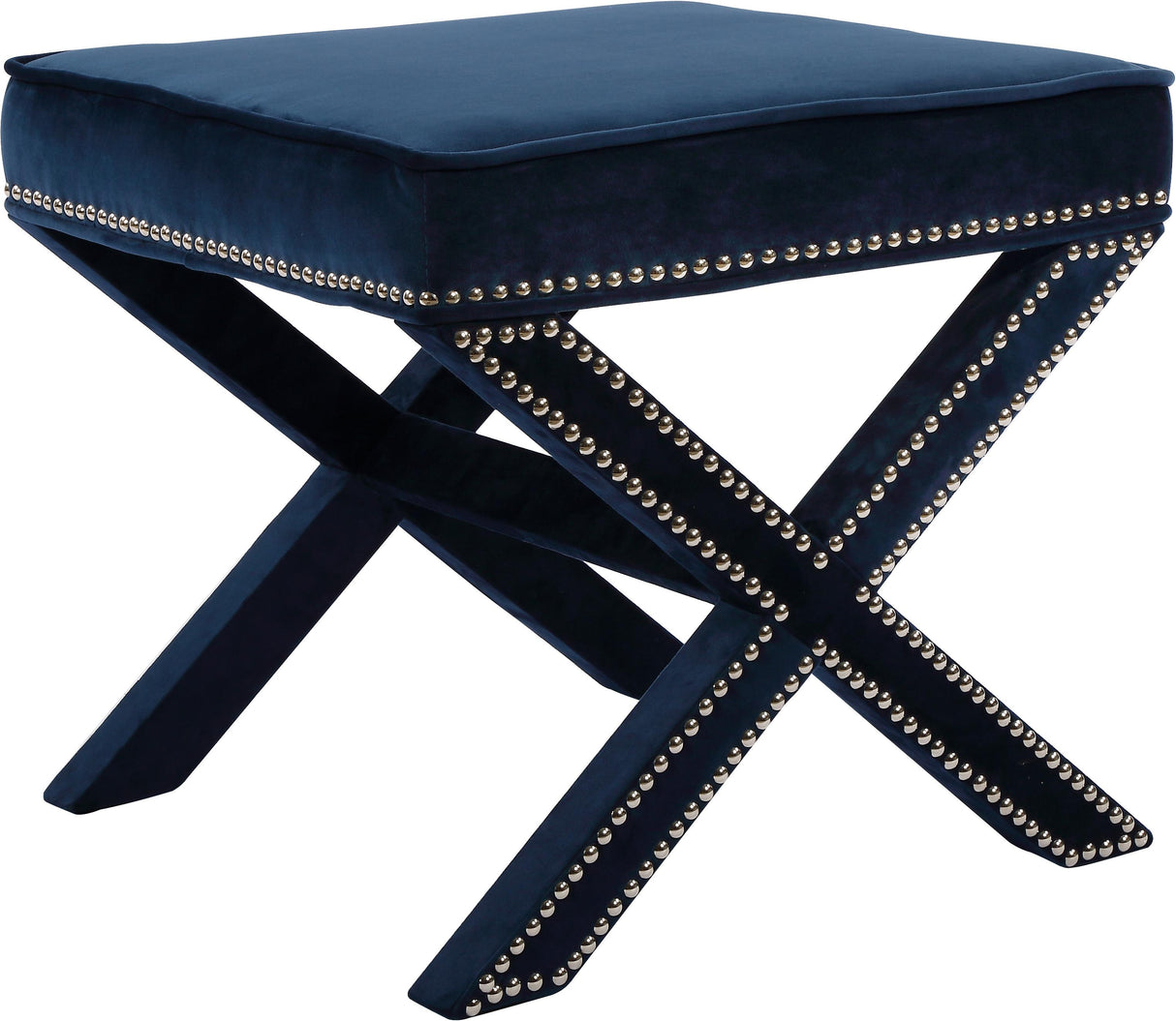 Nixon Navy Velvet Ottoman/Bench - galleria furniture outlet