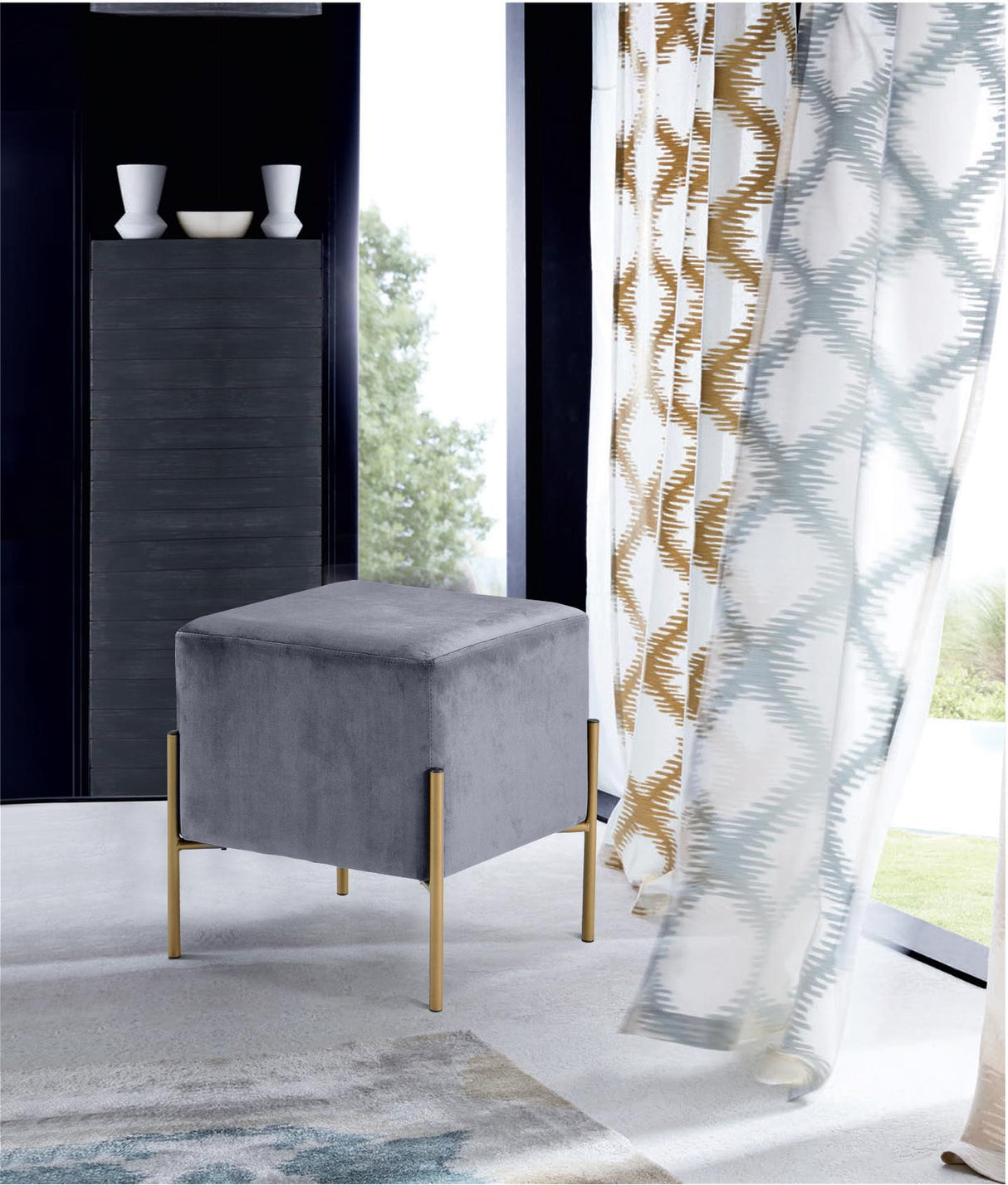 Isla Grey Velvet Ottoman/Stool - galleria furniture outlet