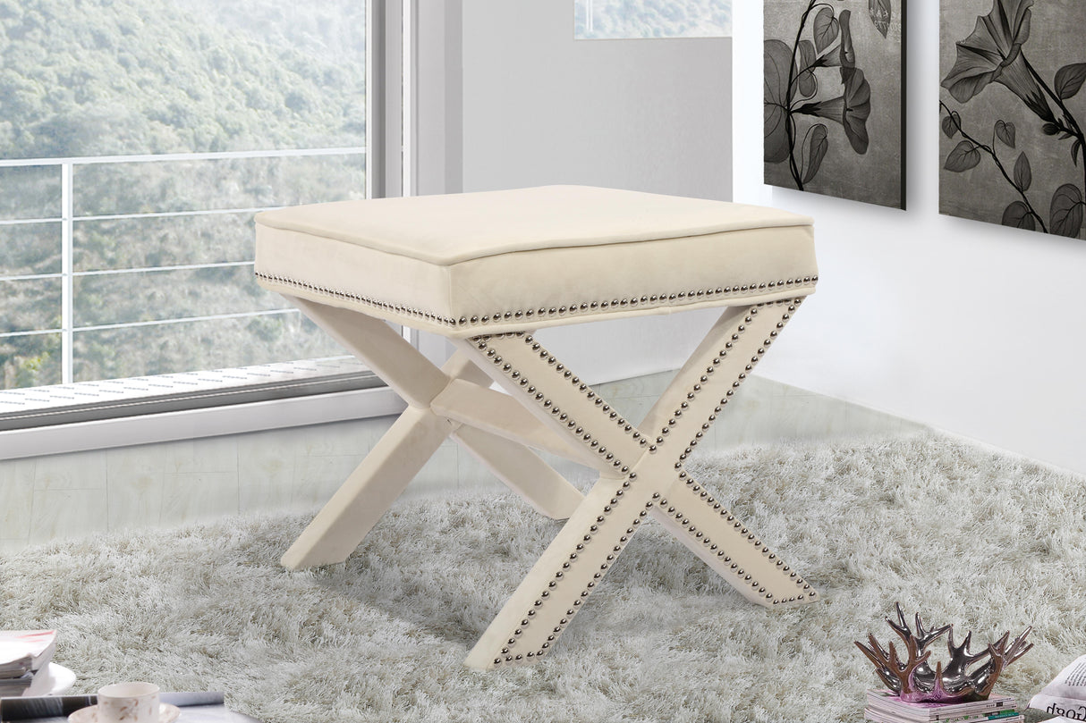 Nixon Cream Velvet Ottoman/Bench - galleria furniture outlet