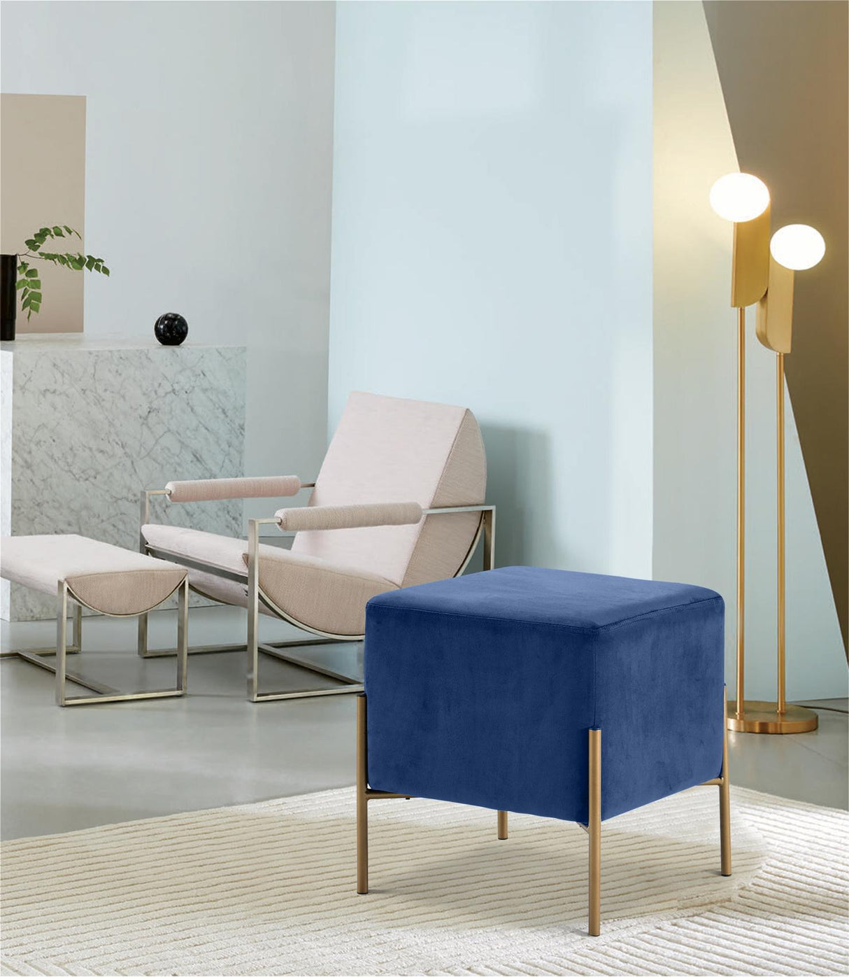 Isla Navy Velvet Ottoman/Stool - galleria furniture outlet