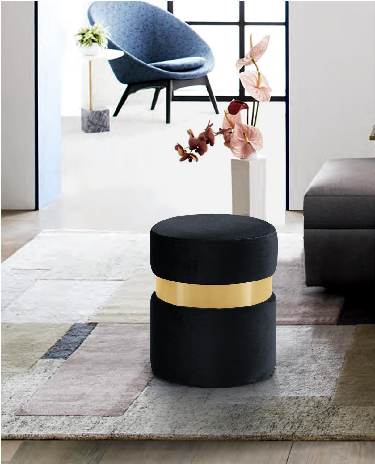 Hailey Black Velvet Ottoman/Stool - galleria furniture outlet