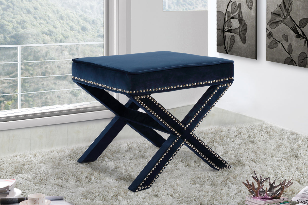 Nixon Navy Velvet Ottoman/Bench - galleria furniture outlet