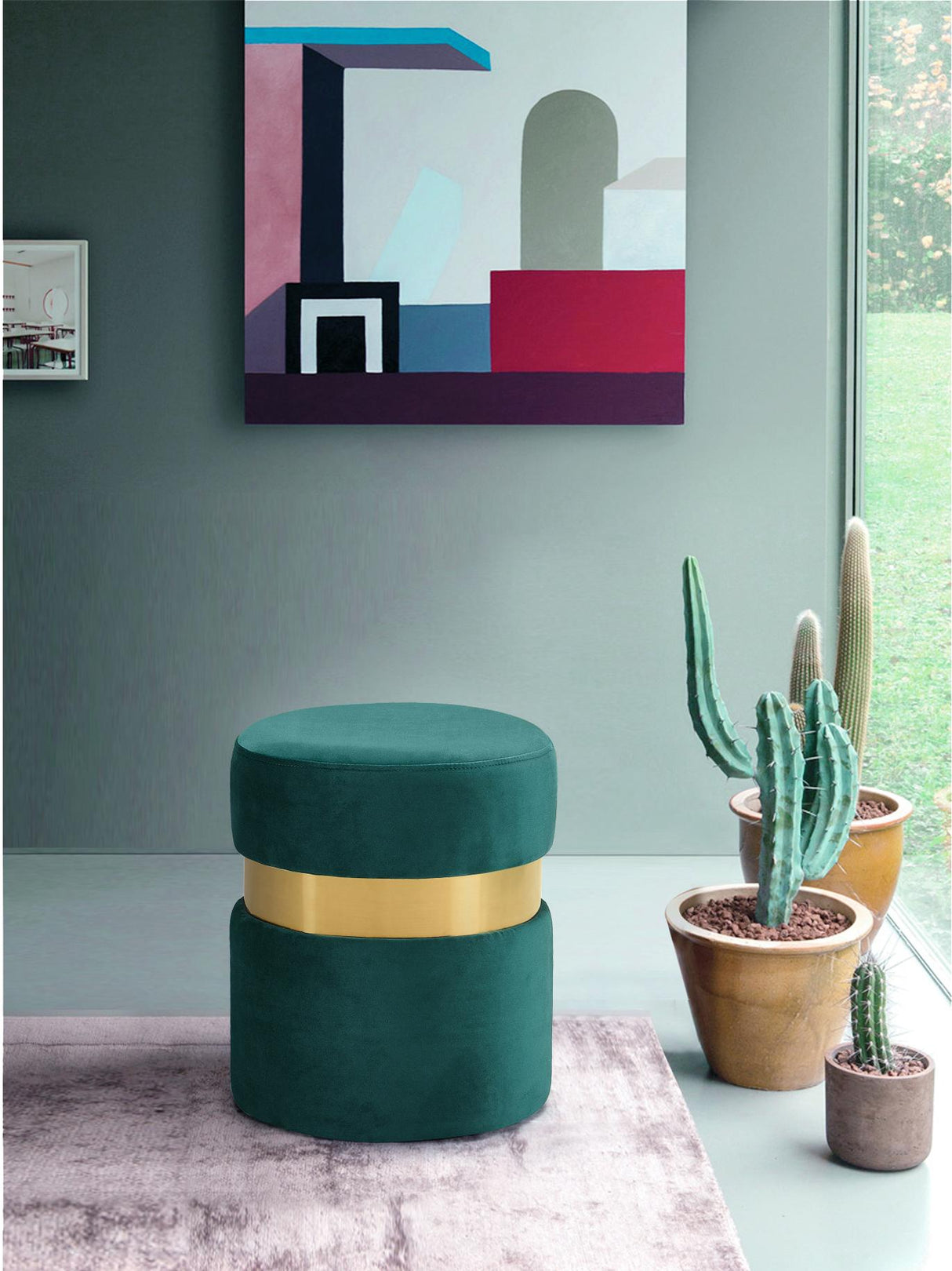 Hailey Green Velvet Ottoman/Stool - galleria furniture outlet