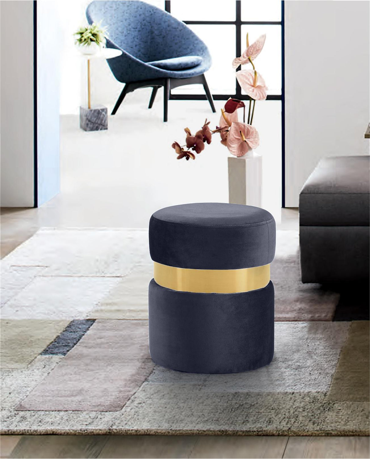 Hailey Grey Velvet Ottoman/Stool - galleria furniture outlet