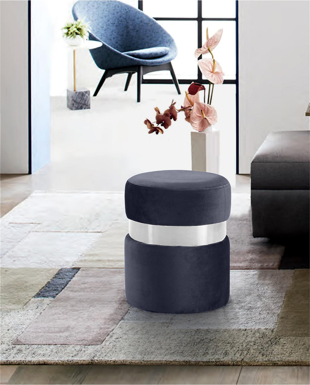 Hailey Grey Velvet Ottoman/Stool - galleria furniture outlet