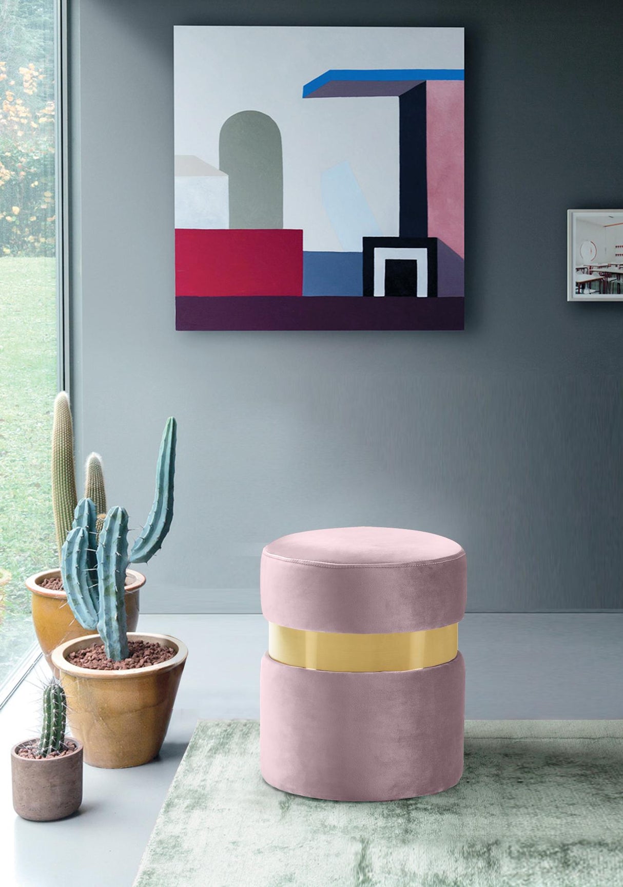 Hailey Pink Velvet Ottoman/Stool - galleria furniture outlet