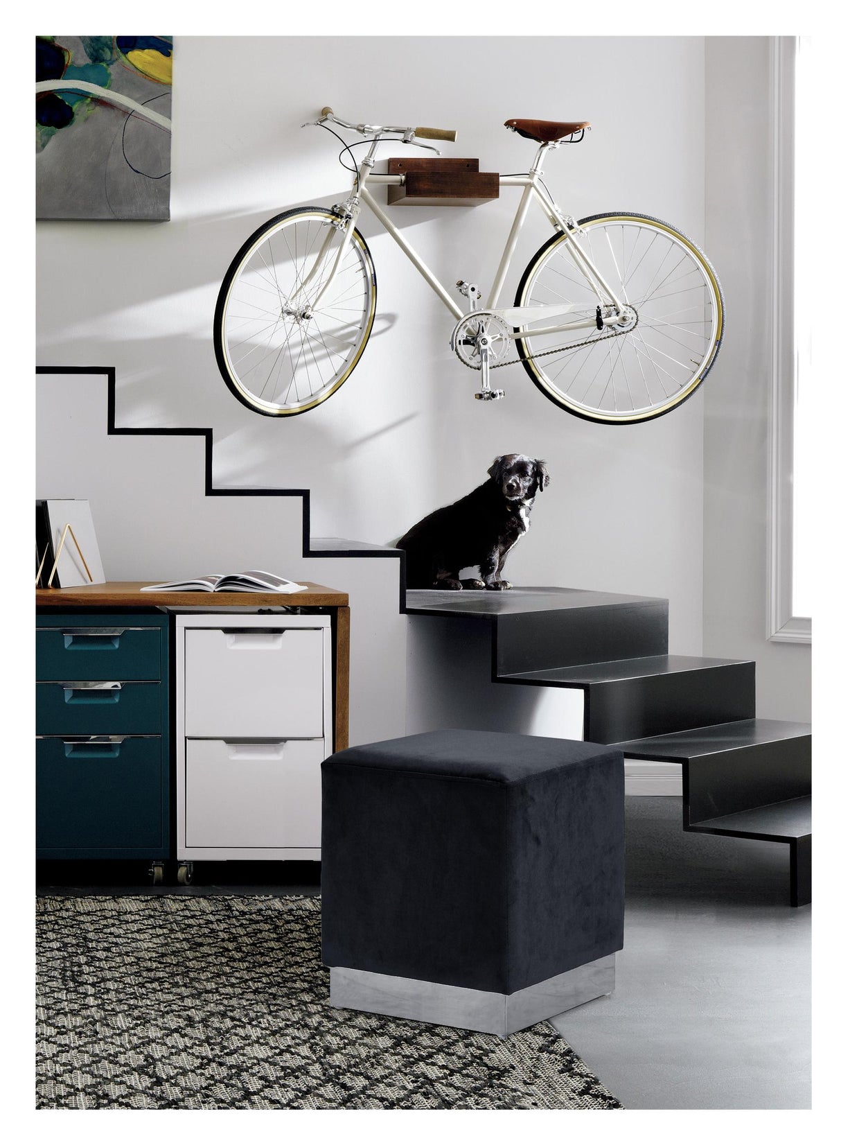 Jax Black Velvet Ottoman/Stool - galleria furniture outlet