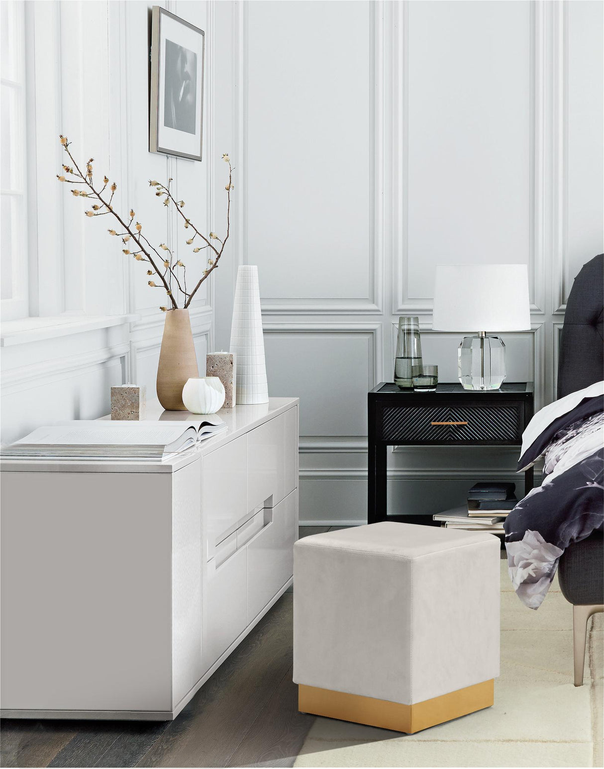 Jax Cream Velvet Ottoman/Stool - galleria furniture outlet