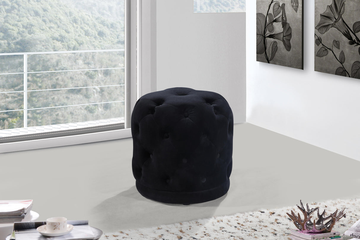 Harper Black Velvet Ottoman/Stool - galleria furniture outlet