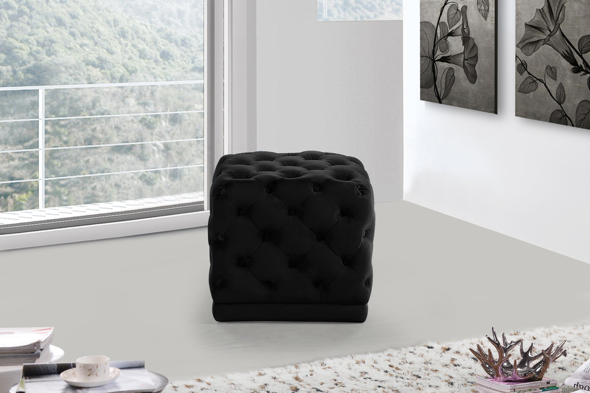 Stella Black Velvet Ottoman/Stool - galleria furniture outlet