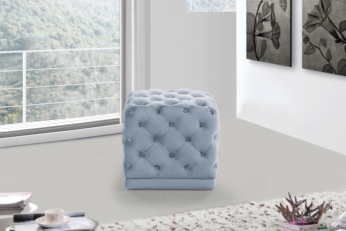 Stella Sky Blue Velvet Ottoman/Stool - galleria furniture outlet
