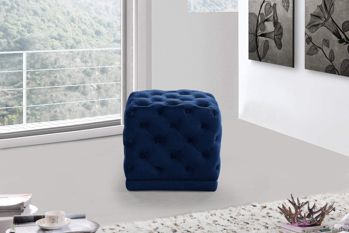 Stella Navy Velvet Ottoman/Stool - galleria furniture outlet