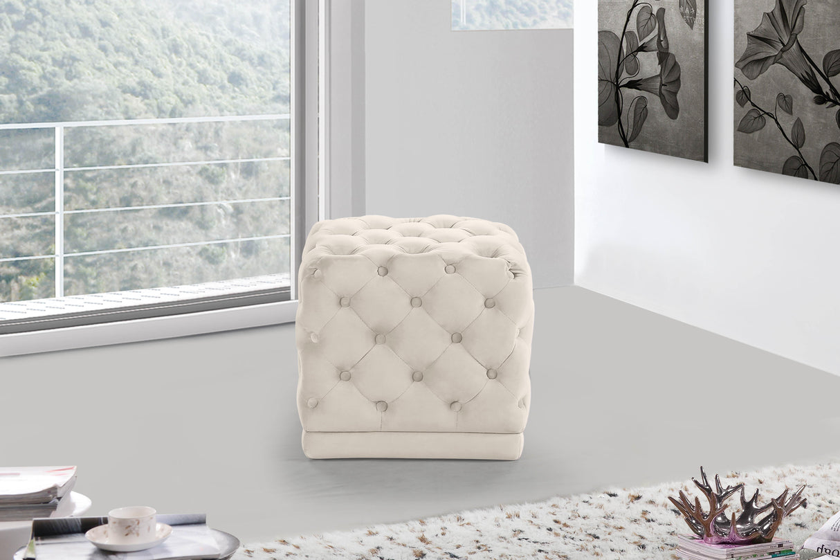 Stella Cream Velvet Ottoman/Stool - galleria furniture outlet