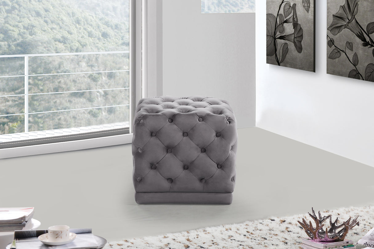 Stella Grey Velvet Ottoman/Stool - galleria furniture outlet