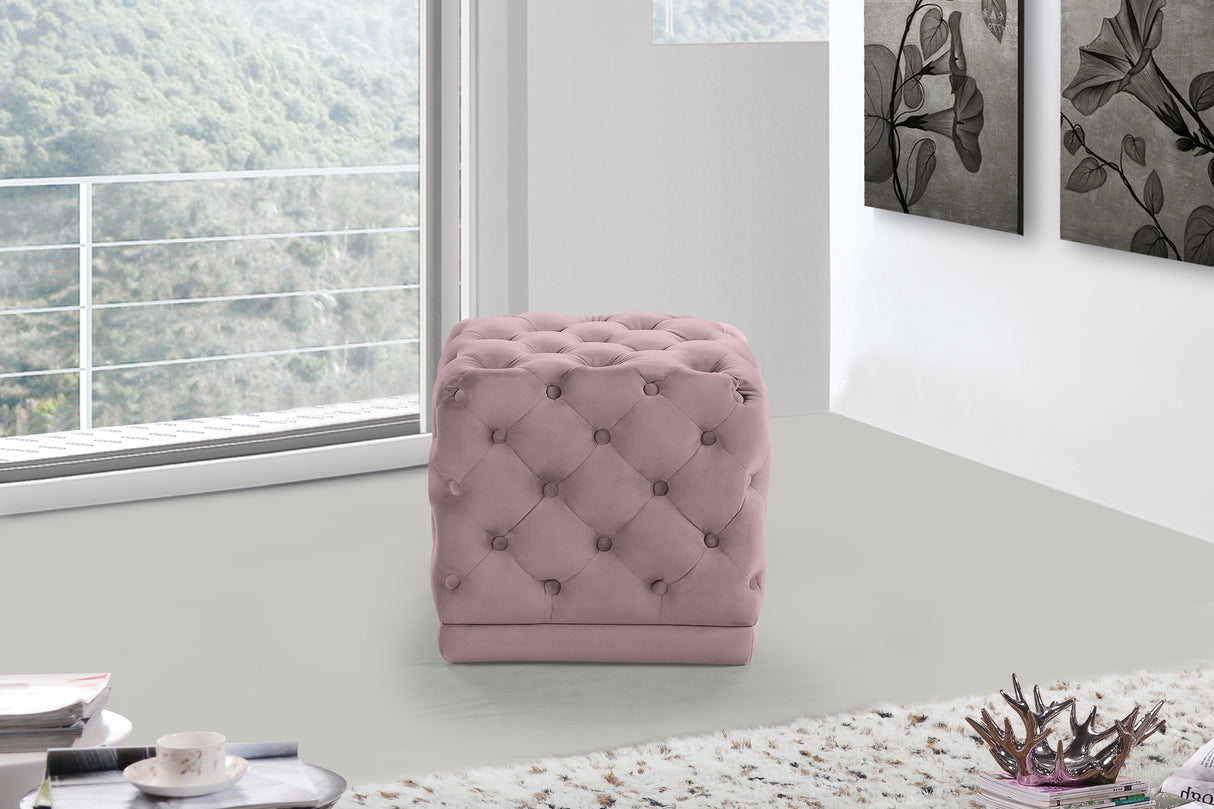 Stella Pink Velvet Ottoman/Stool - galleria furniture outlet