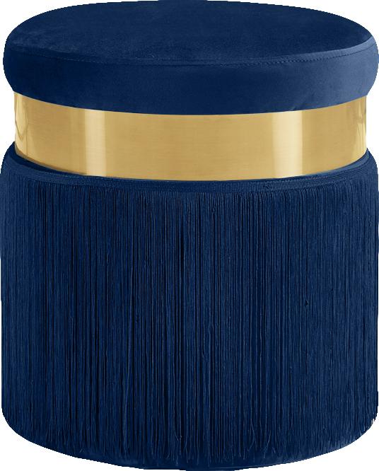 Yasmine Navy Velvet Ottoman/Stool - galleria furniture outlet