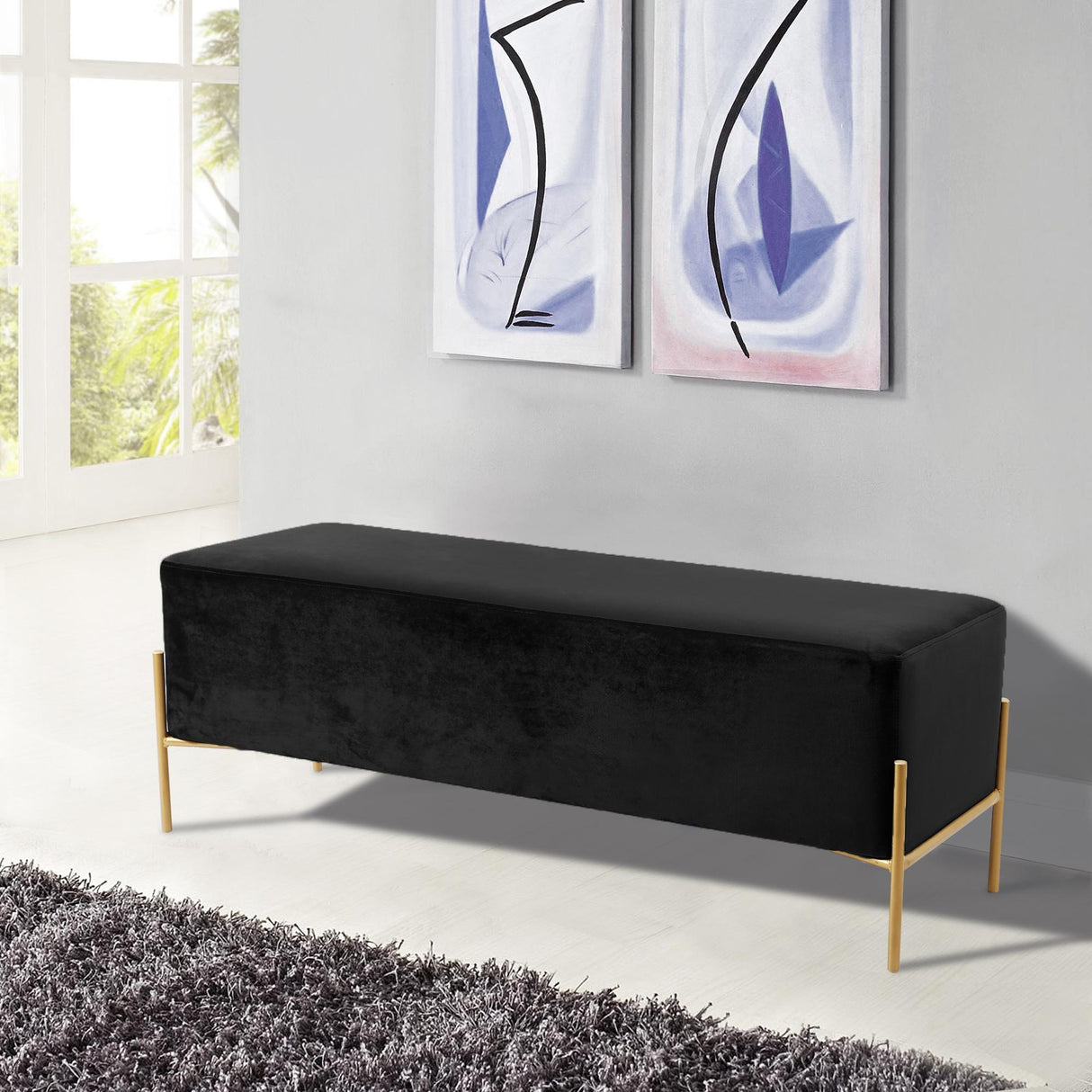 Isla Black Velvet Bench - galleria furniture outlet