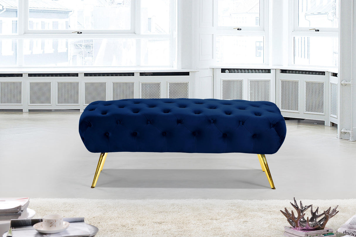 Amara Navy Velvet Bench - galleria furniture outlet